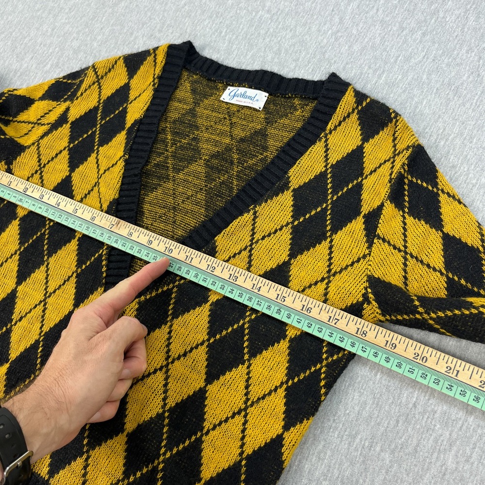 Vintage Garland Argyle Cardigan Sweater Womens S Yellow Black Orlon Acrylic 60s - Picture 8 of 10